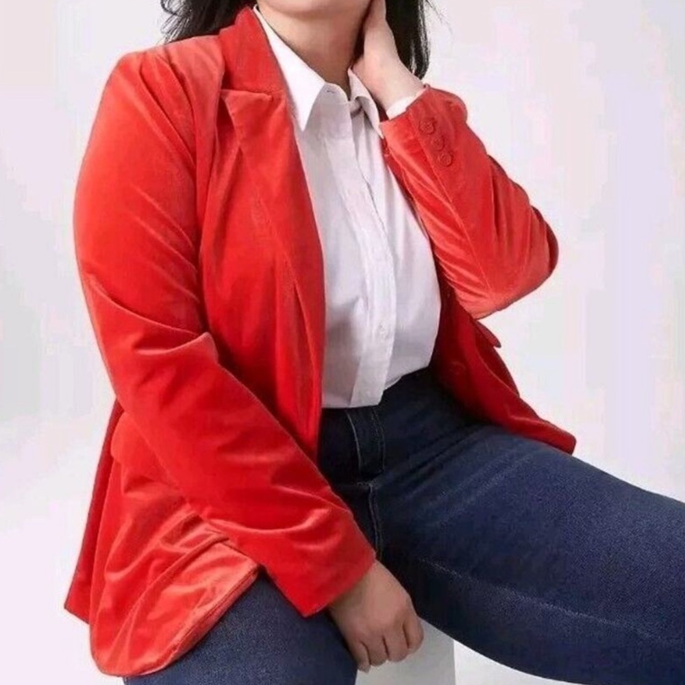 Lane Bryant Red Velvet Blazer Jacket - Picture 15 of 16